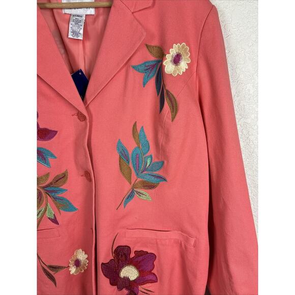 NEW Susan Graver Women Blazer Jacket Sz XL Orange Coral Embroidered Floral Artsy - Picture 2 of 8
